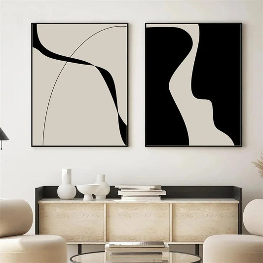 Minimalist Black and White Abstract Canvas Wall Print
