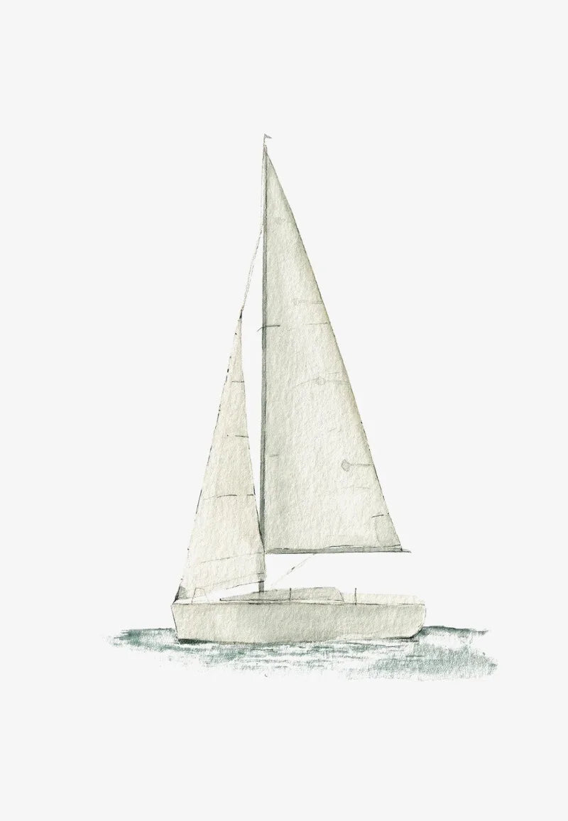 Minimalist Coastal Sailboat Canvas Wall Print