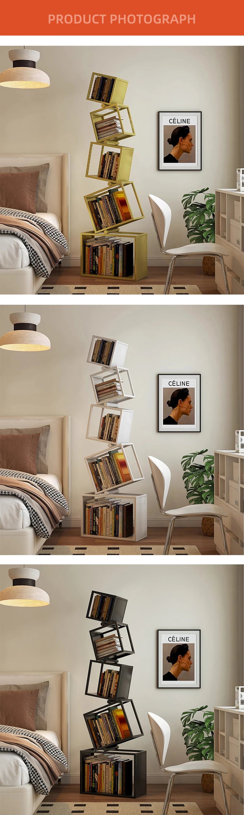 Metal Foldable Grid Bookcase for Home Storage