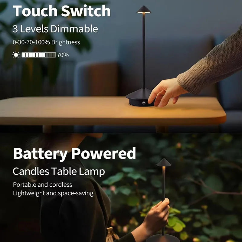 Cordless Touch Table Lamp with Adjustable Brightness - Cordless