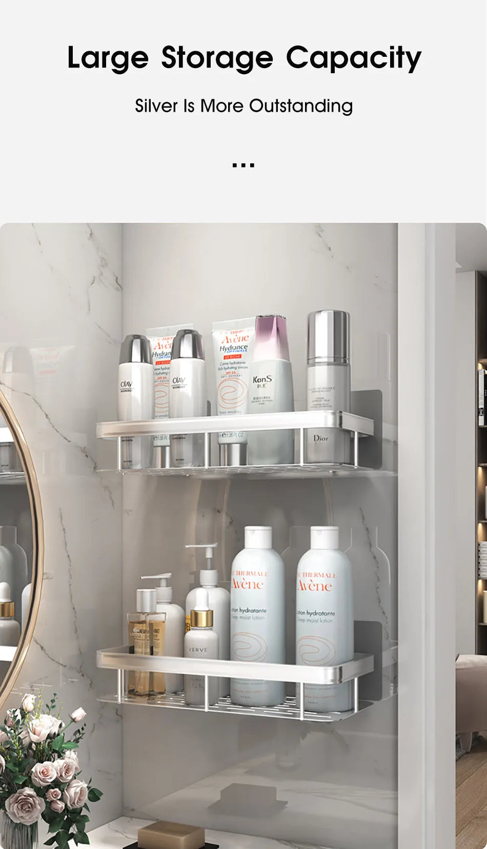 No-Drill Corner Shower Shelf Organizer - Wall-Mounted