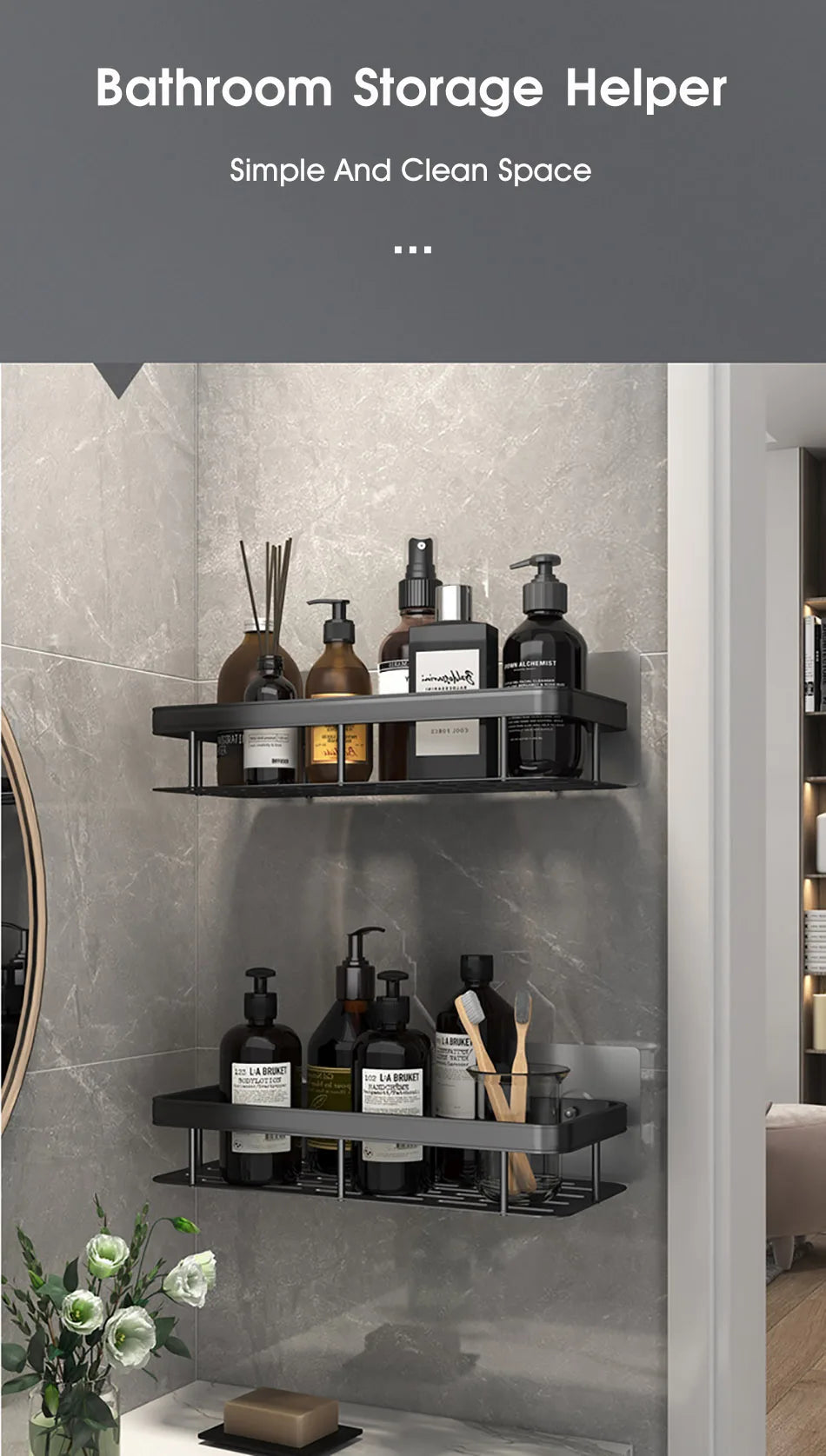 No-Drill Corner Shower Shelf Organizer - Wall-Mounted