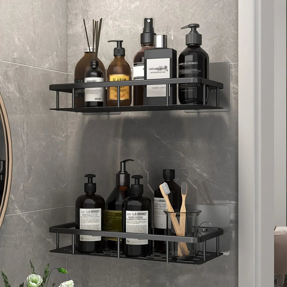No-Drill Corner Shower Shelf Organizer - Wall-Mounted