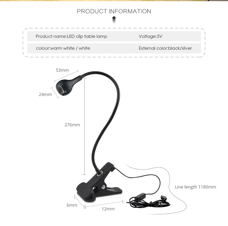 Clip-On Reading Light with Flexible Neck