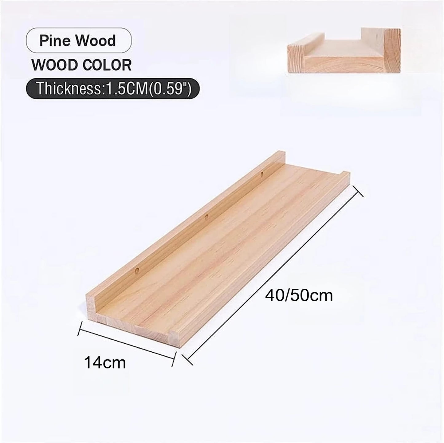 Wood Floating Wall Shelf for Display and Storage - Wall-Mounted