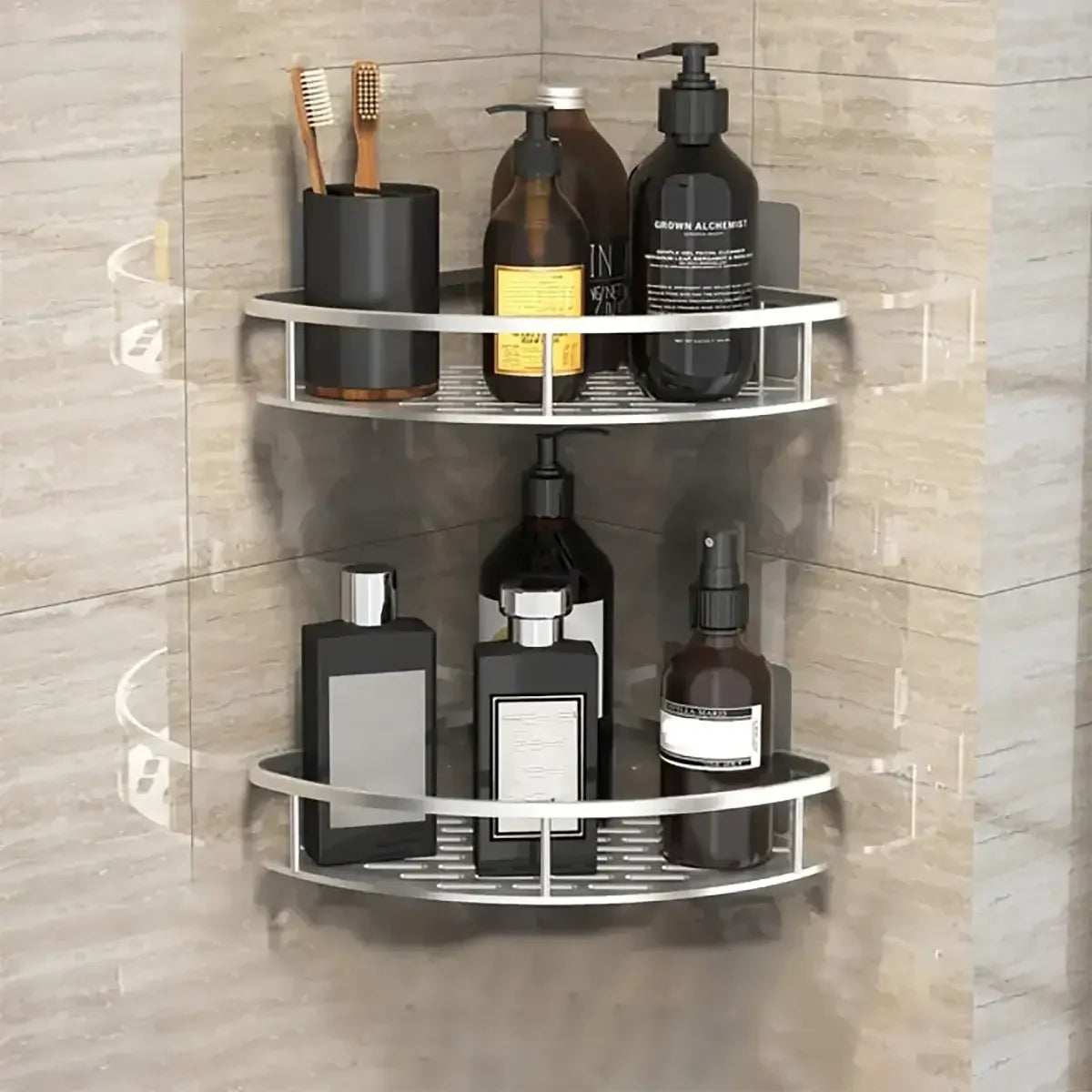 No-Drill Corner Shower Shelf Organizer - Wall-Mounted