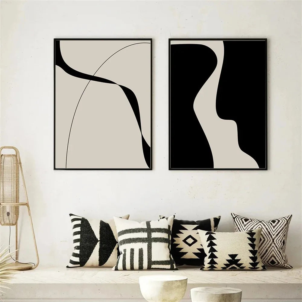 Minimalist Black and White Abstract Canvas Wall Print