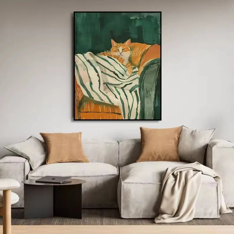 Minimalist Cat Illustration Canvas Wall Print