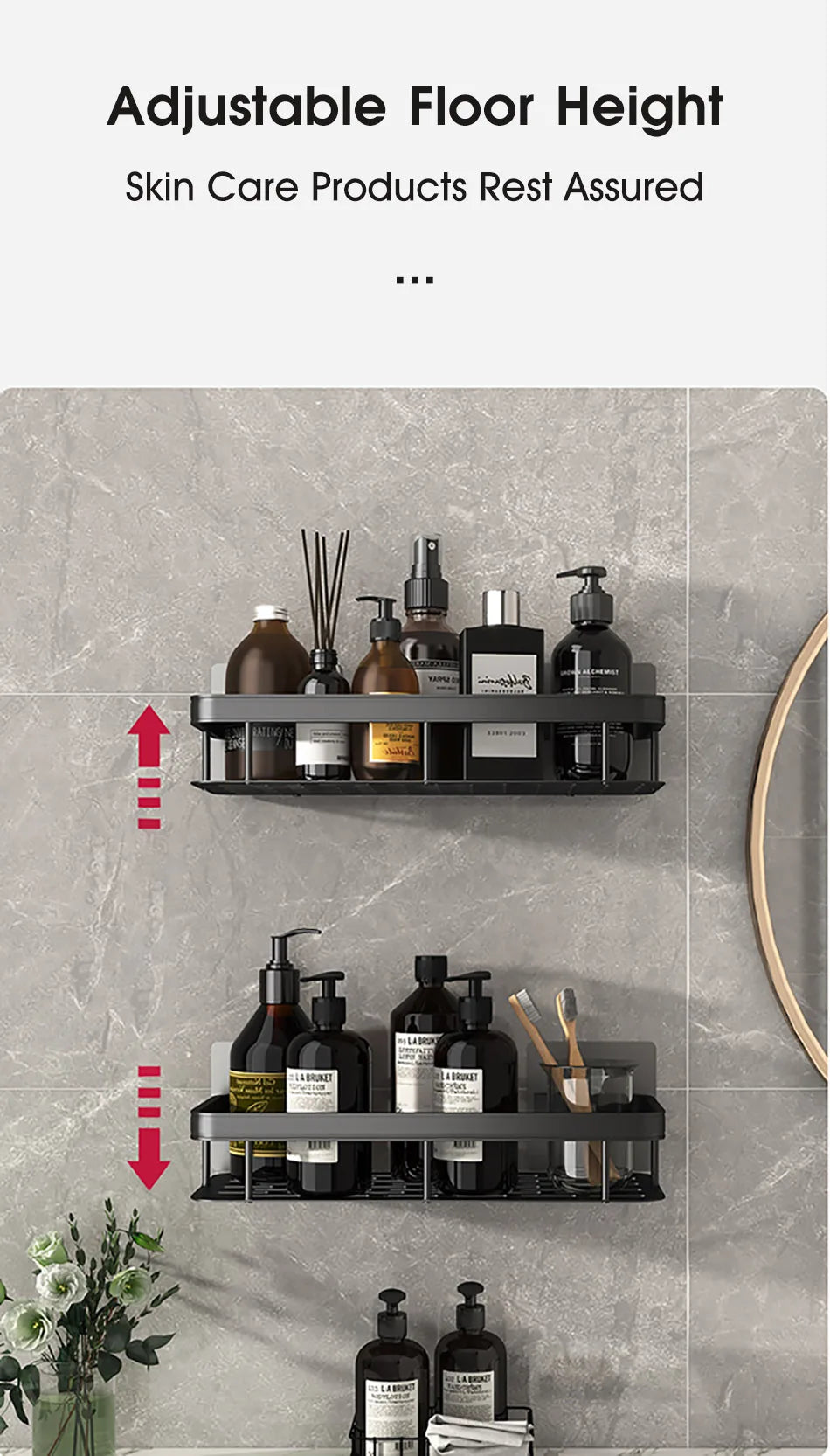 No-Drill Corner Shower Shelf Organizer - Wall-Mounted
