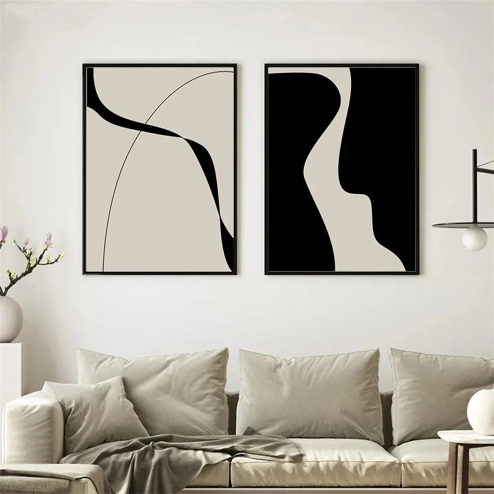 Minimalist Black and White Abstract Canvas Wall Print