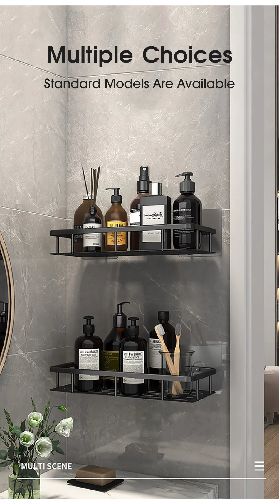 No-Drill Corner Shower Shelf Organizer - Wall-Mounted
