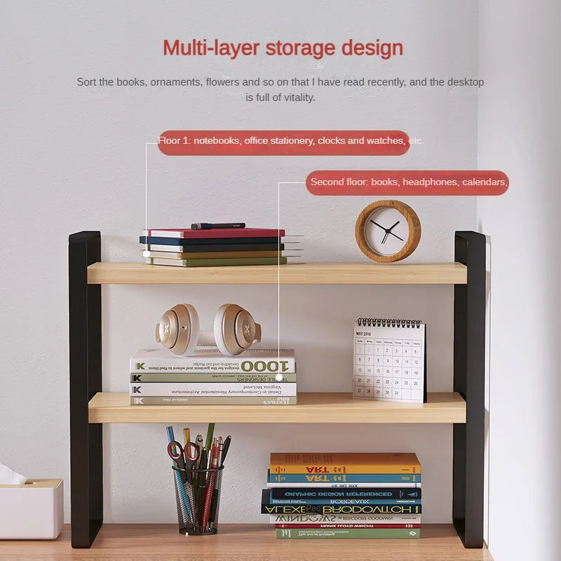 Wood Tiered Desktop Bookshelf for Daily Organization