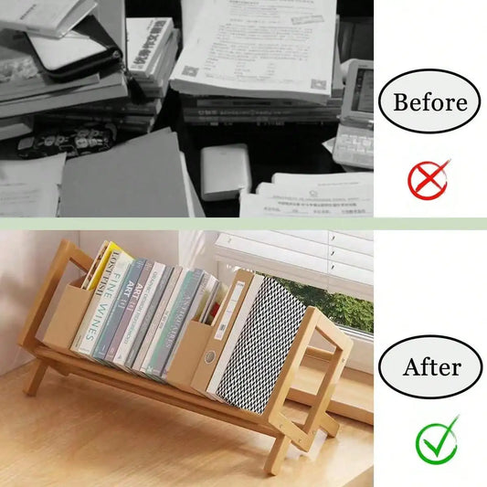 Bamboo Tiered Desktop Bookshelf for Daily Organization