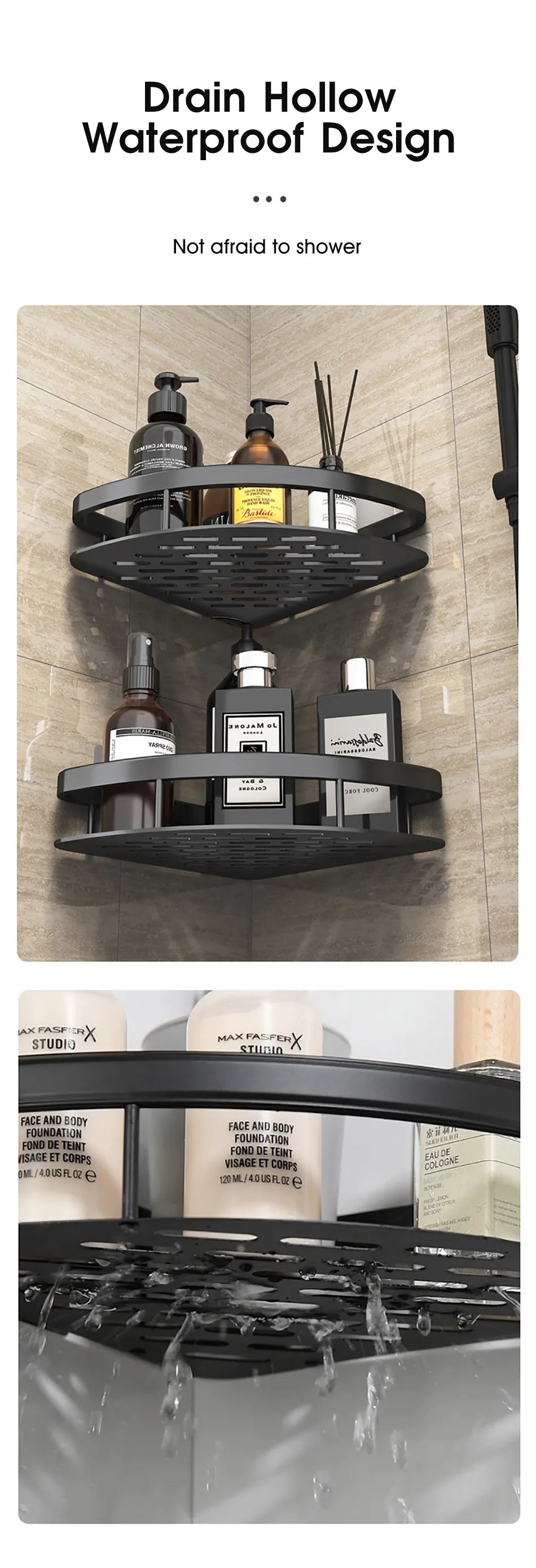 No-Drill Corner Shower Shelf Organizer - Wall-Mounted