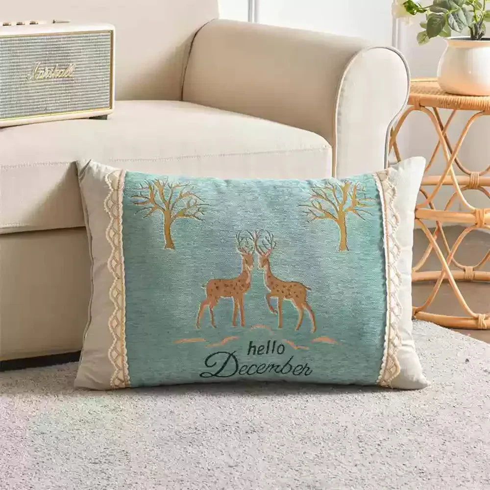 Embroidered Chenille Lumbar Pillow Cover