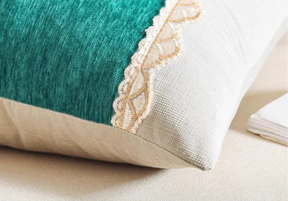 Embroidered Chenille Lumbar Pillow Cover