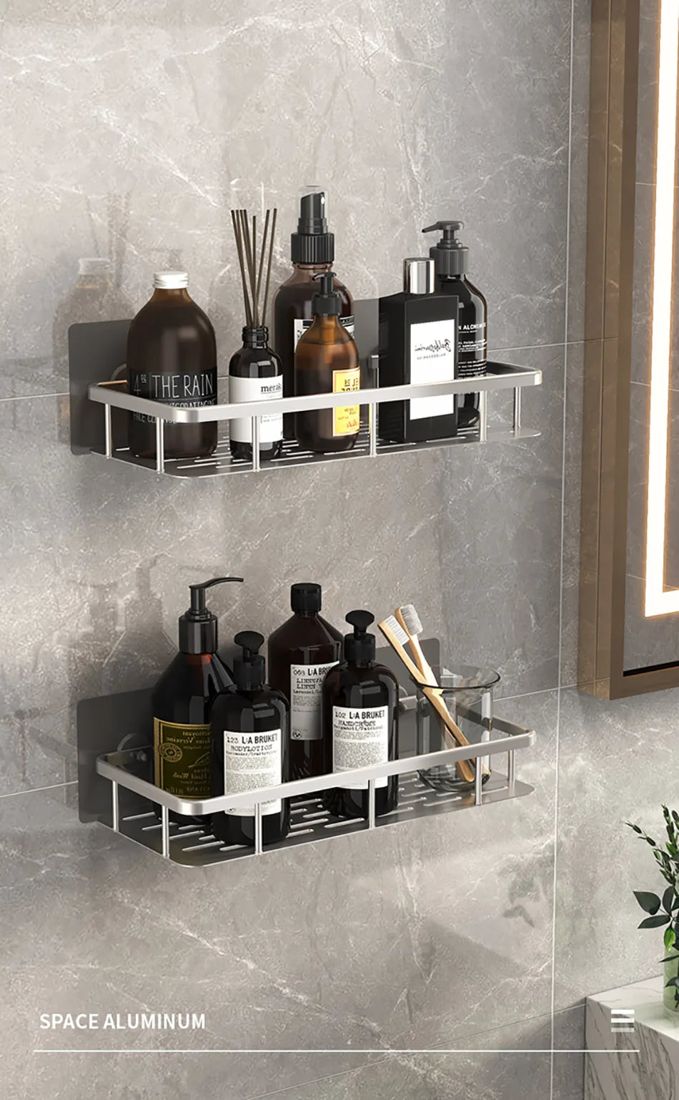 No-Drill Corner Shower Shelf Organizer - Wall-Mounted
