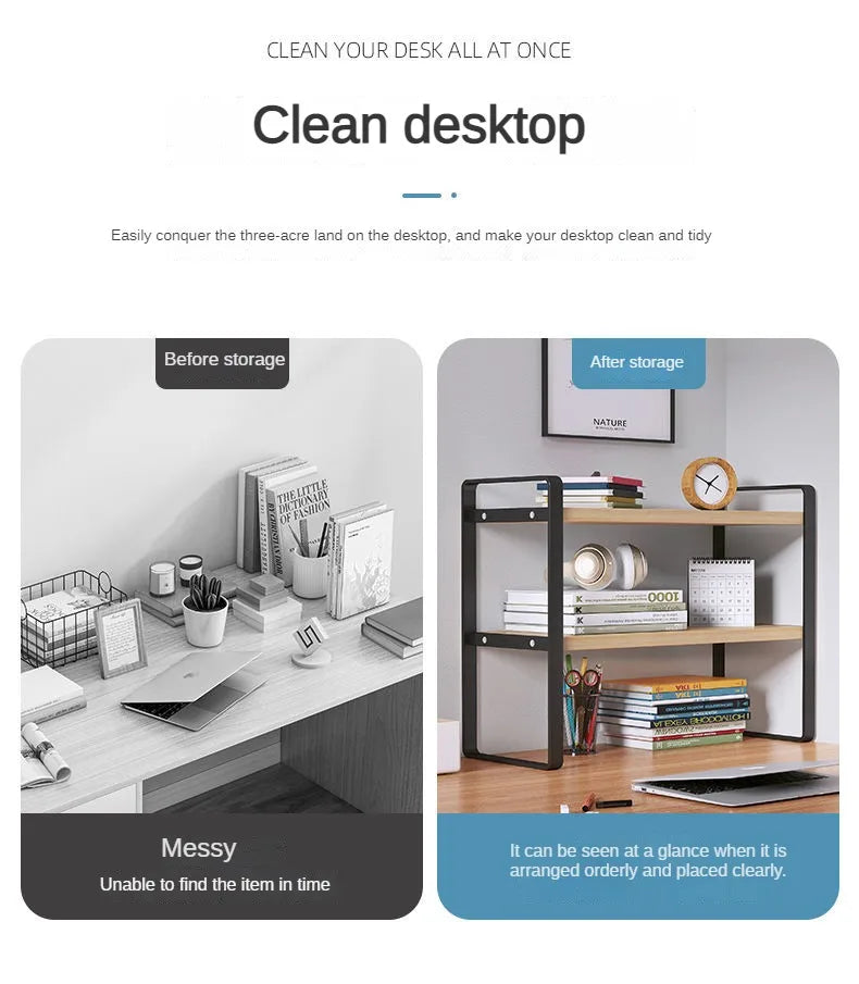 Wood Tiered Desktop Bookshelf for Daily Organization