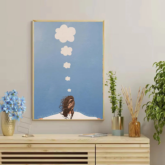 Minimalist Reading Girl Balloon Canvas Wall Print