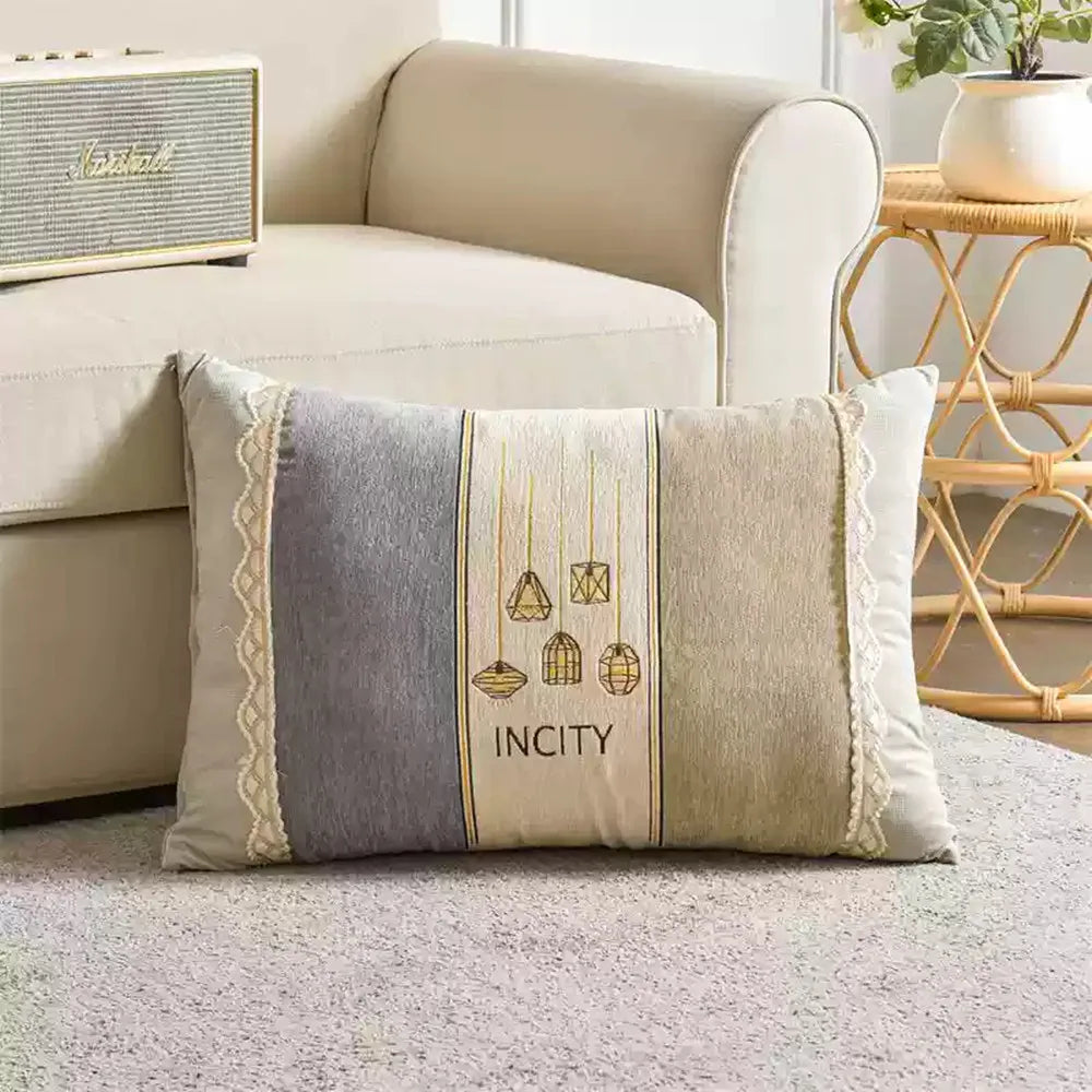 Embroidered Chenille Lumbar Pillow Cover