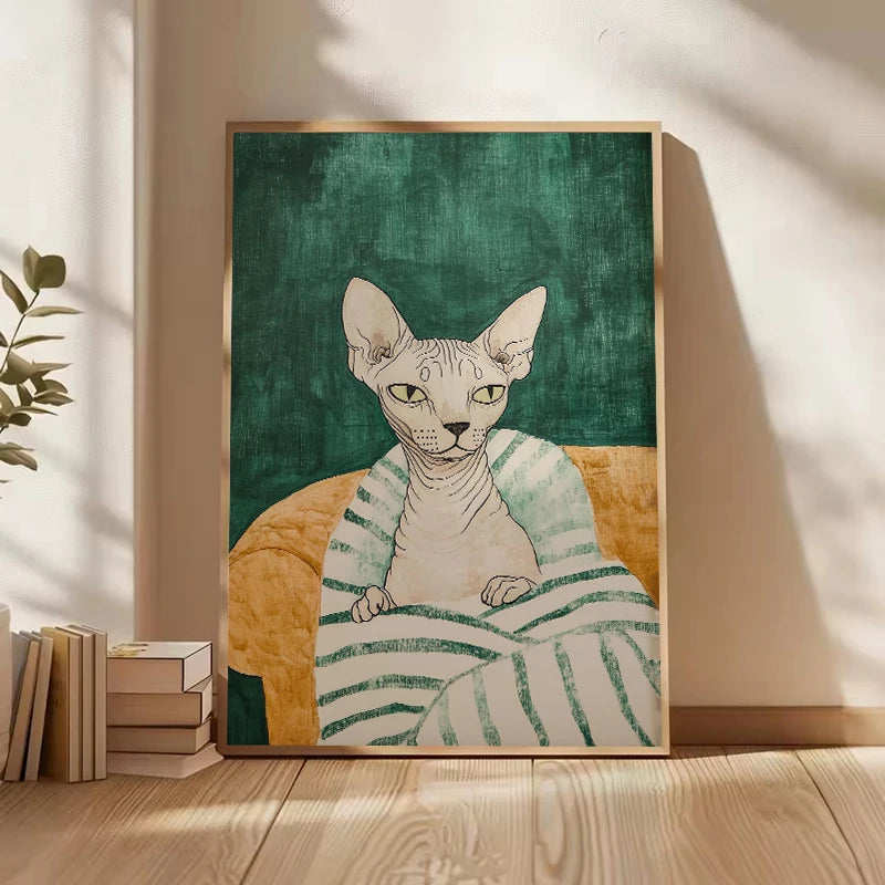Minimalist Cat Illustration Canvas Wall Print