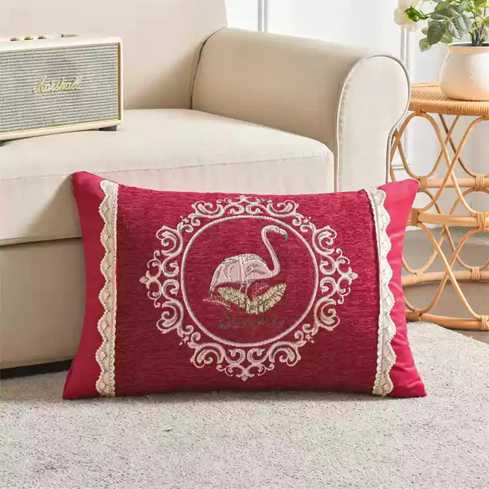 Embroidered Chenille Lumbar Pillow Cover