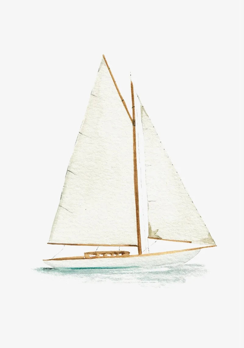 Minimalist Coastal Sailboat Canvas Wall Print