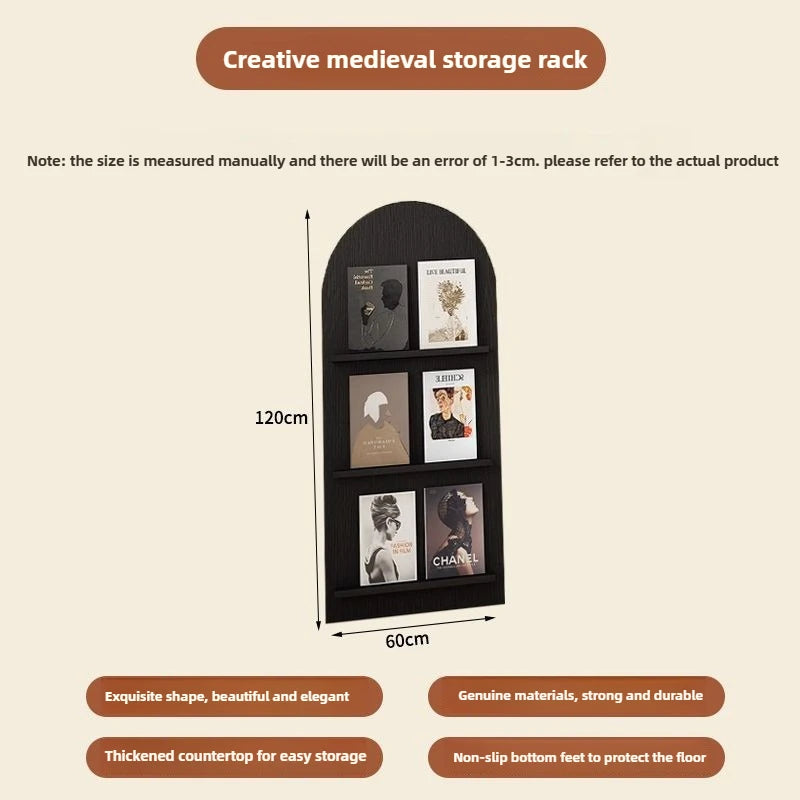 Wood Floor-Standing Book Rack for Magazines and Decor