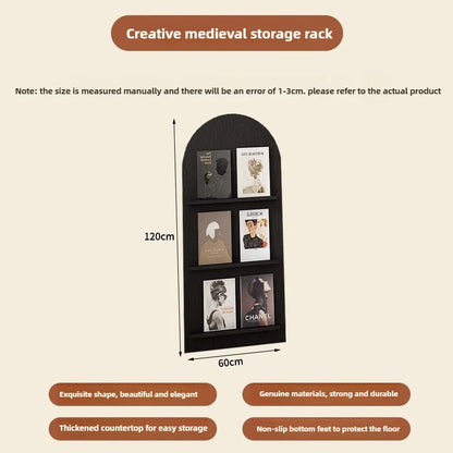 Wood Floor-Standing Book Rack for Magazines and Decor