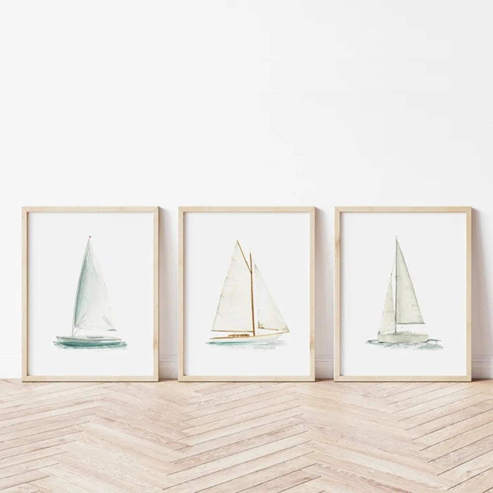 Minimalist Coastal Sailboat Canvas Wall Print