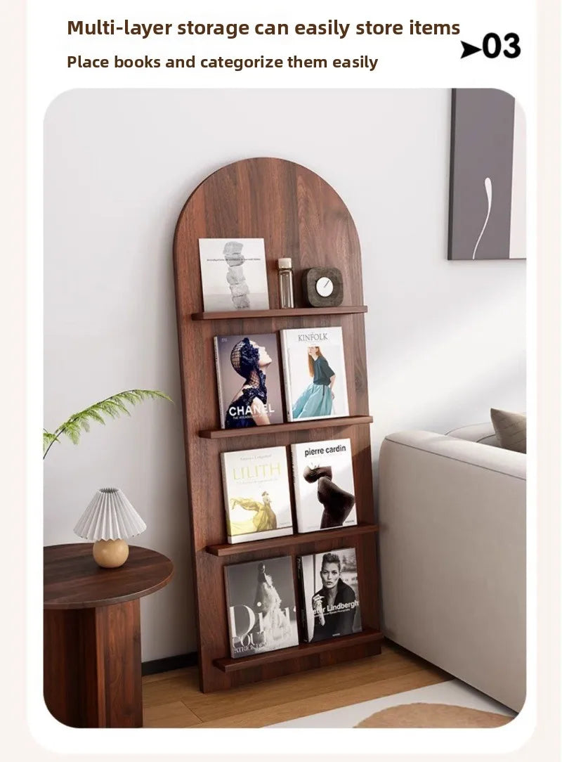 Wood Floor-Standing Book Rack for Magazines and Decor