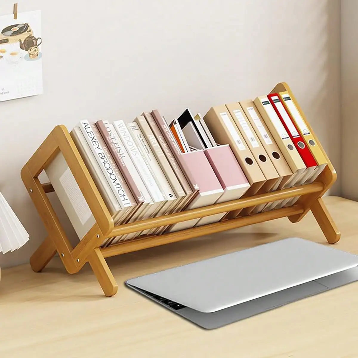 Bamboo Tiered Desktop Bookshelf for Daily Organization