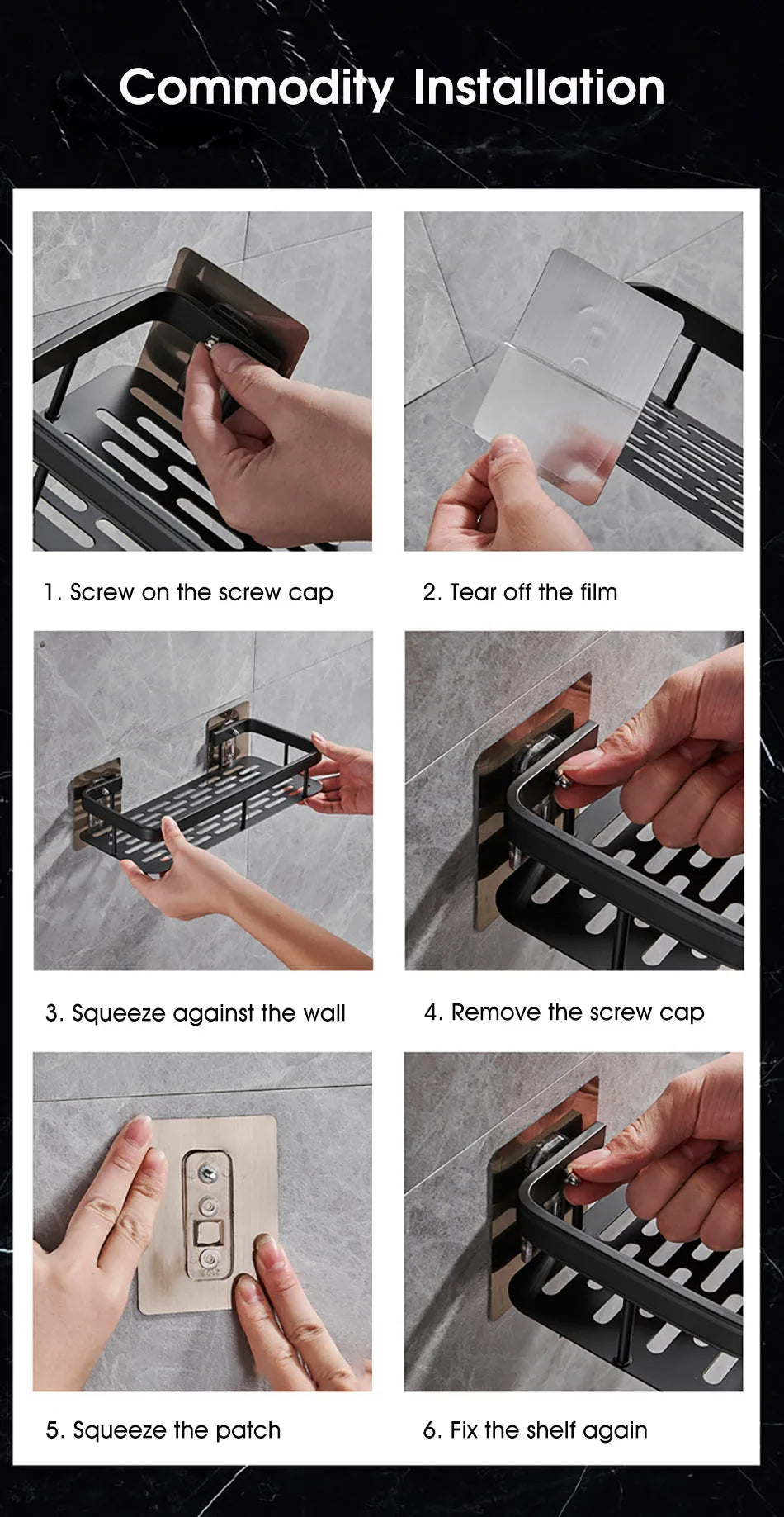 No-Drill Corner Shower Shelf Organizer - Wall-Mounted
