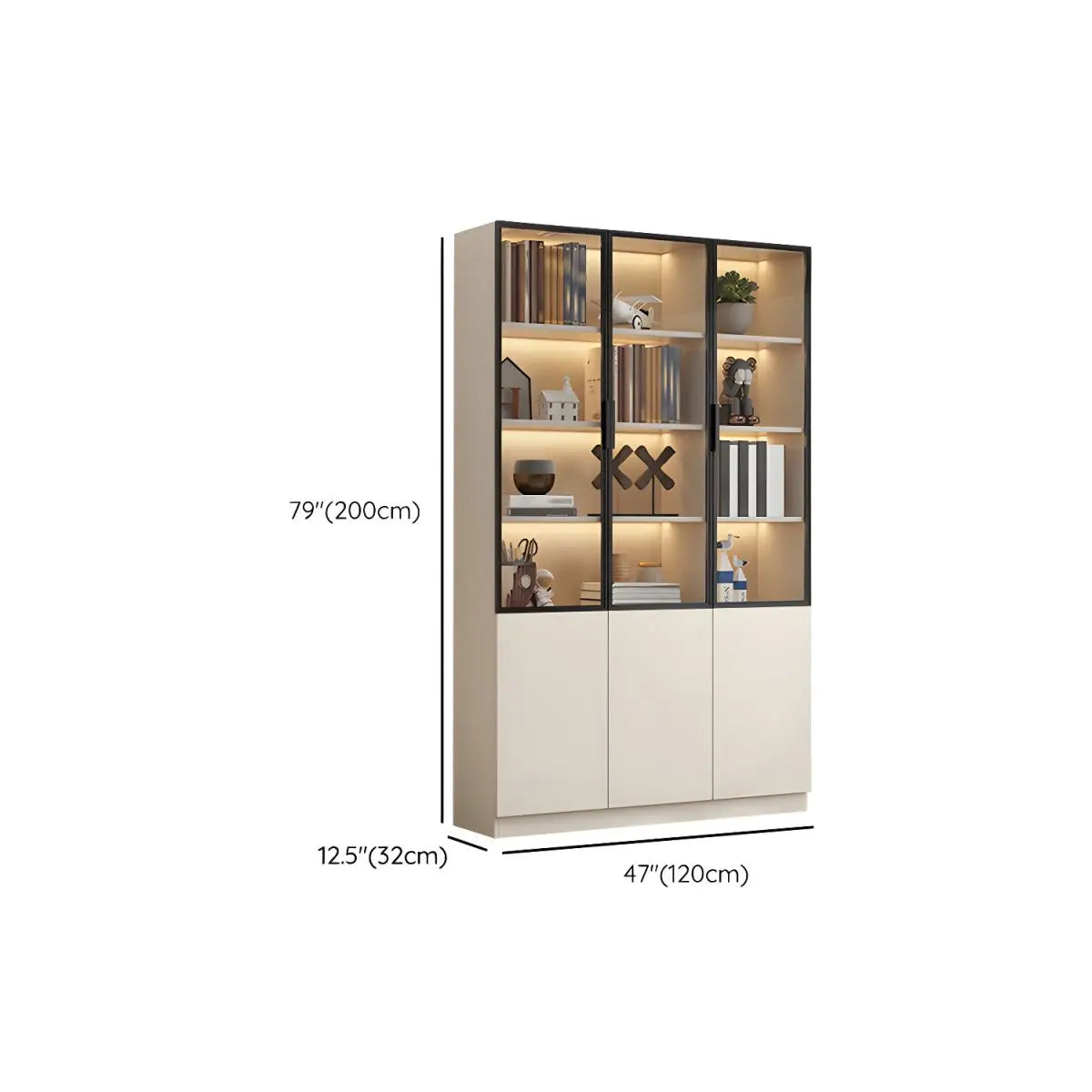 Wood Bookcase Cabinet with Glass Door Display