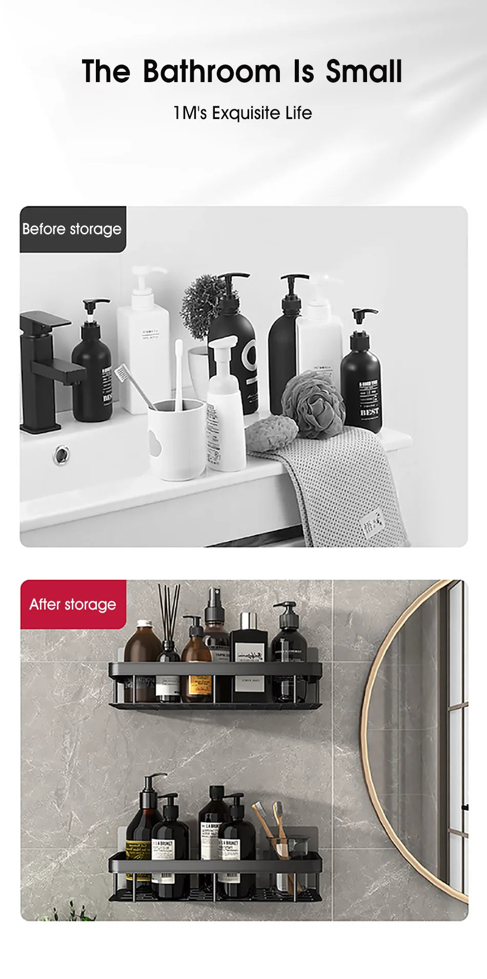 No-Drill Corner Shower Shelf Organizer - Wall-Mounted