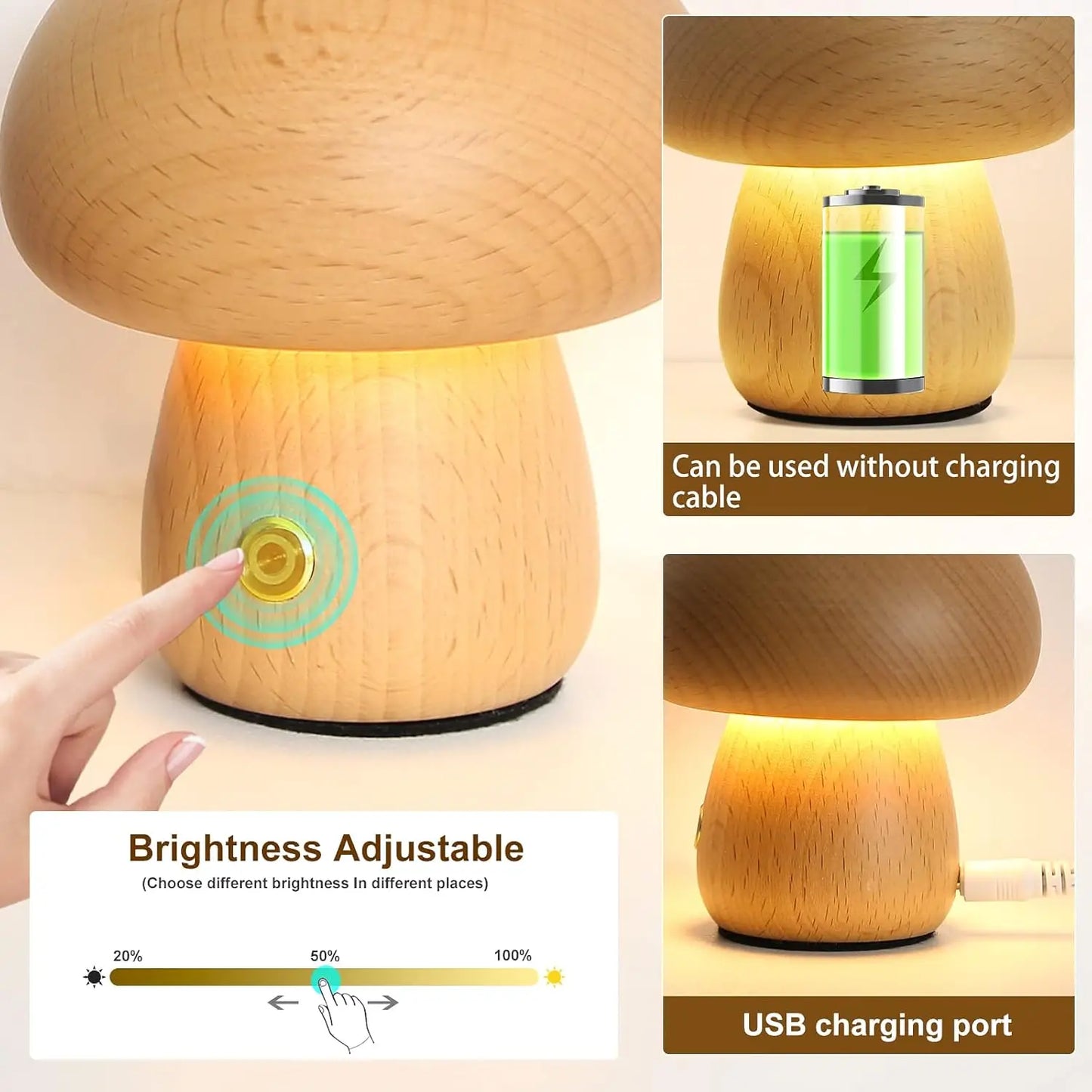 Mushroom Table Lamp with Touch Dimming - Nursery