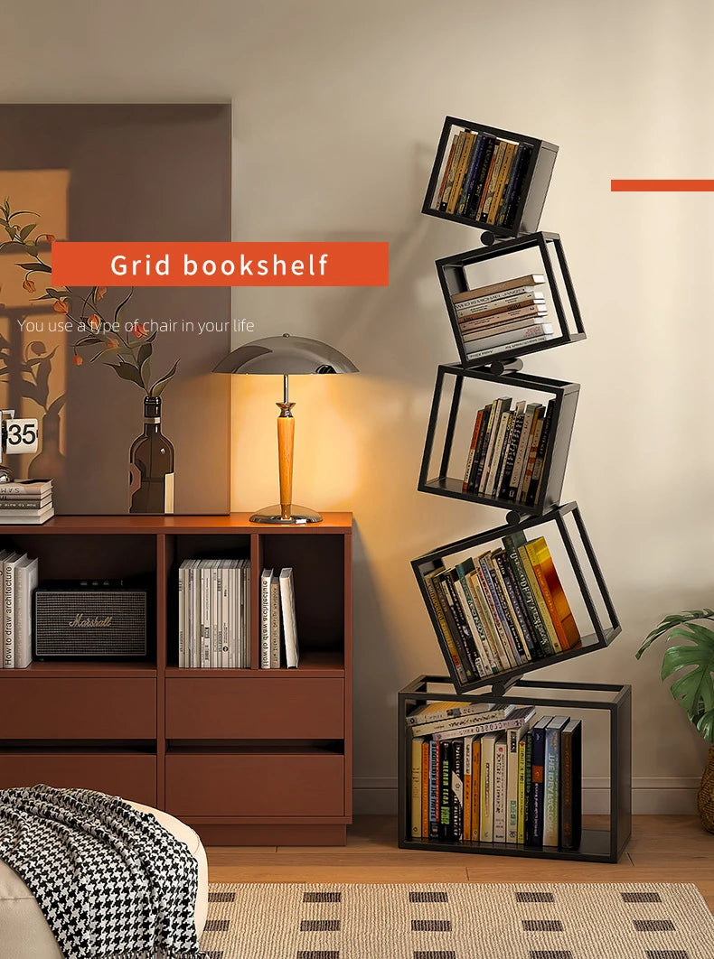 Metal Foldable Grid Bookcase for Home Storage