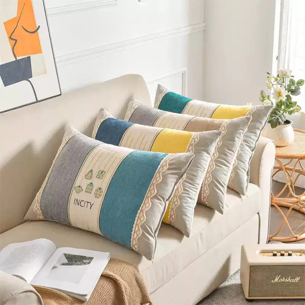 Embroidered Chenille Lumbar Pillow Cover