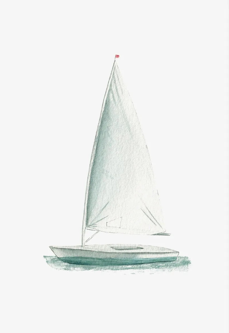 Minimalist Coastal Sailboat Canvas Wall Print