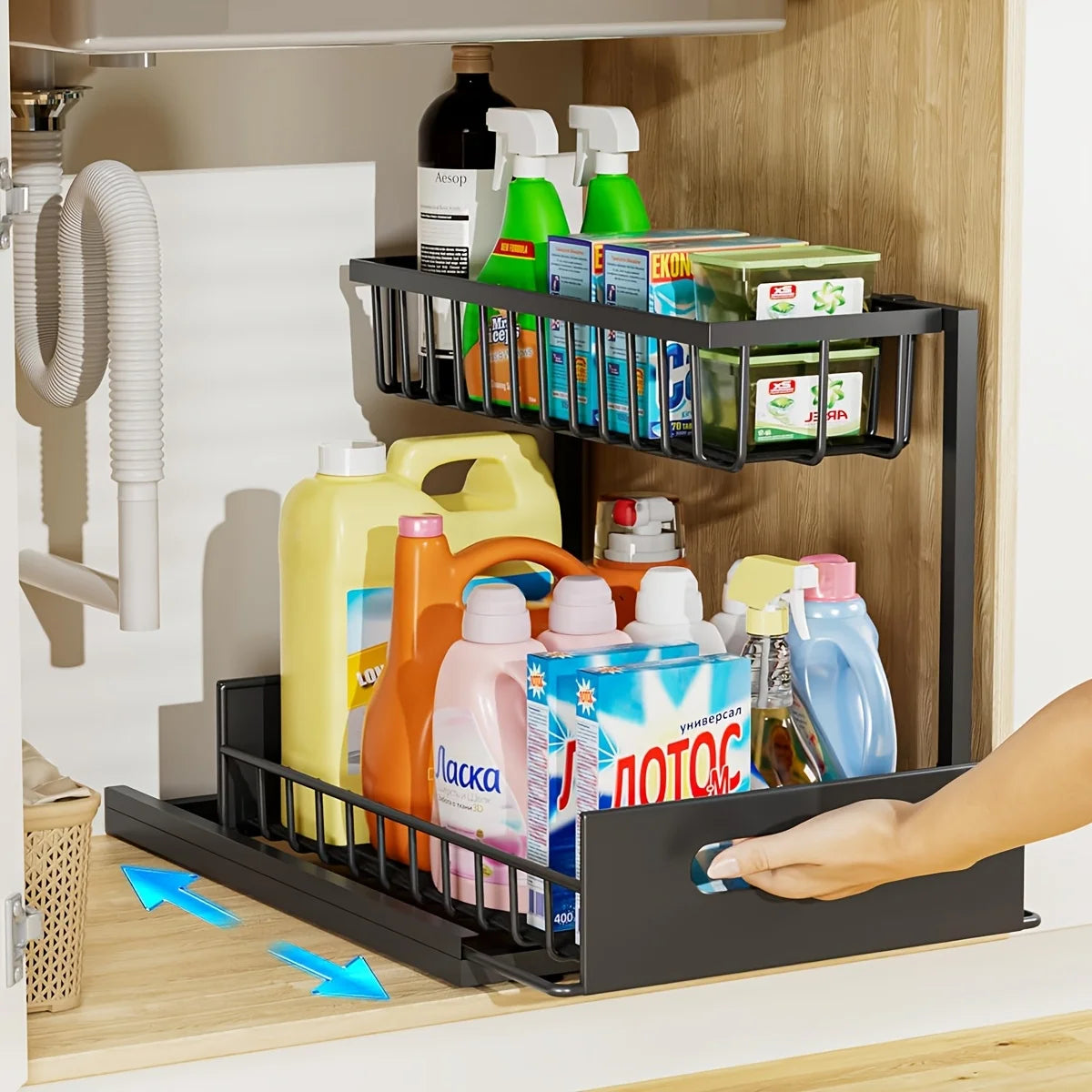 Sliding Under-Sink Organizer Rack