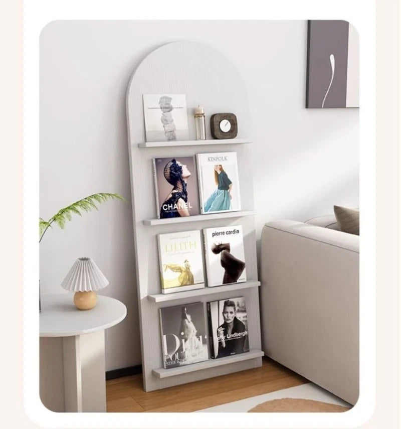 Wood Floor-Standing Book Rack for Magazines and Decor