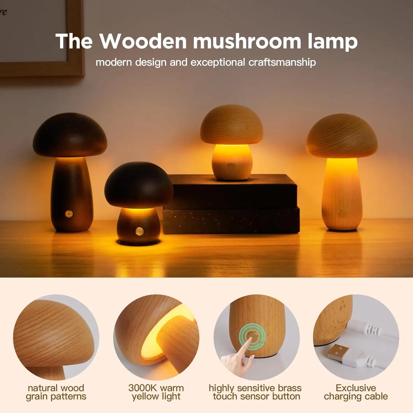 Mushroom Table Lamp with Touch Dimming - Nursery