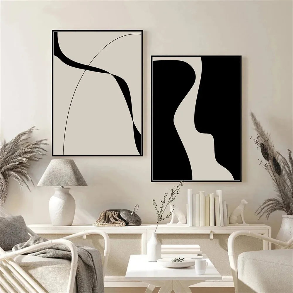 Minimalist Black and White Abstract Canvas Wall Print