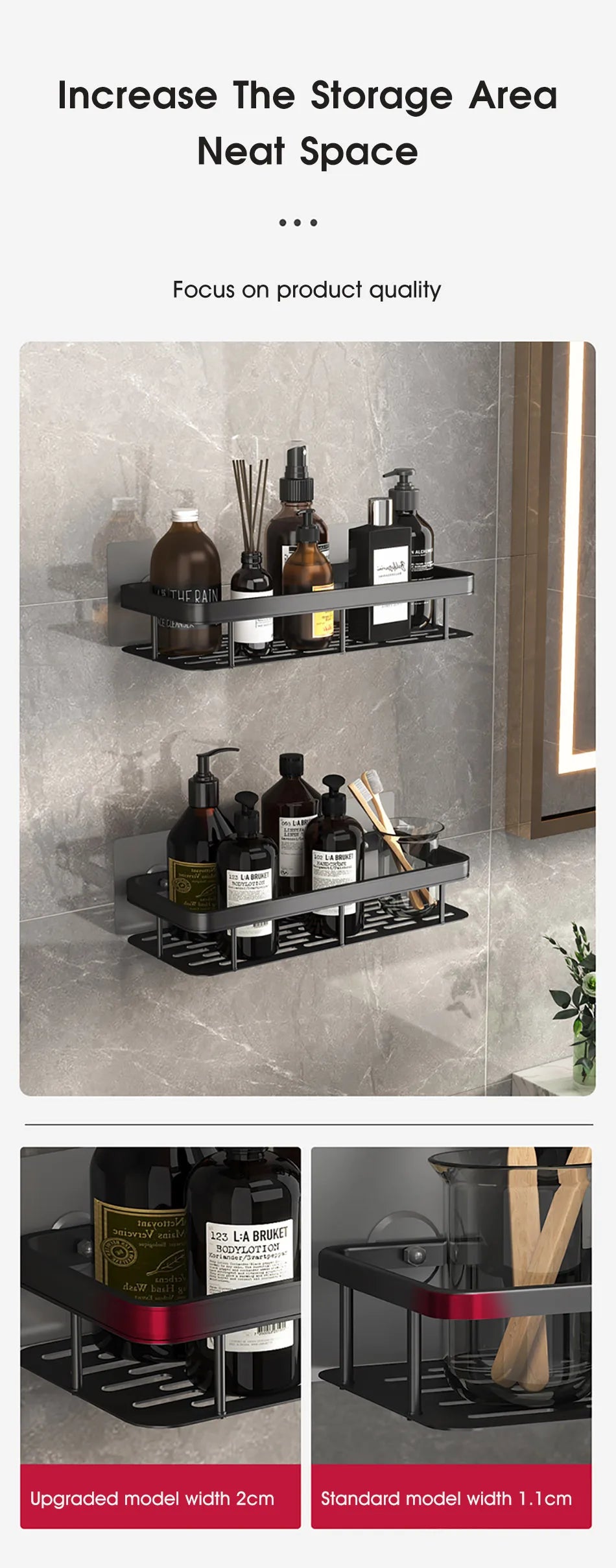 No-Drill Corner Shower Shelf Organizer - Wall-Mounted
