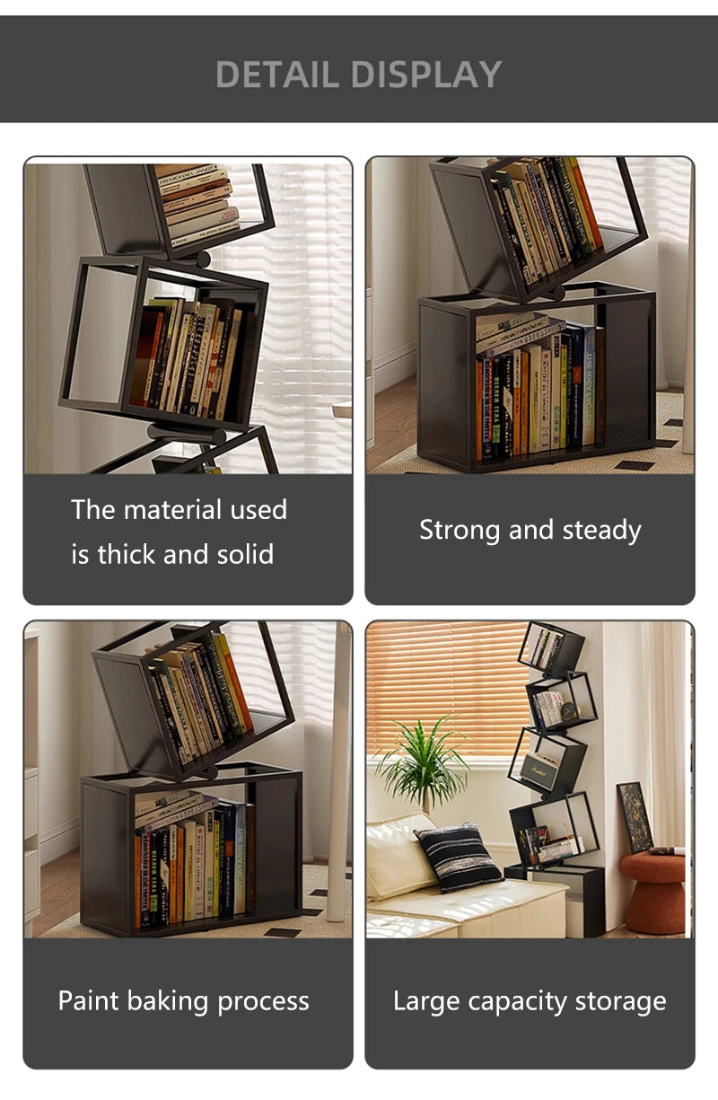 Metal Foldable Grid Bookcase for Home Storage