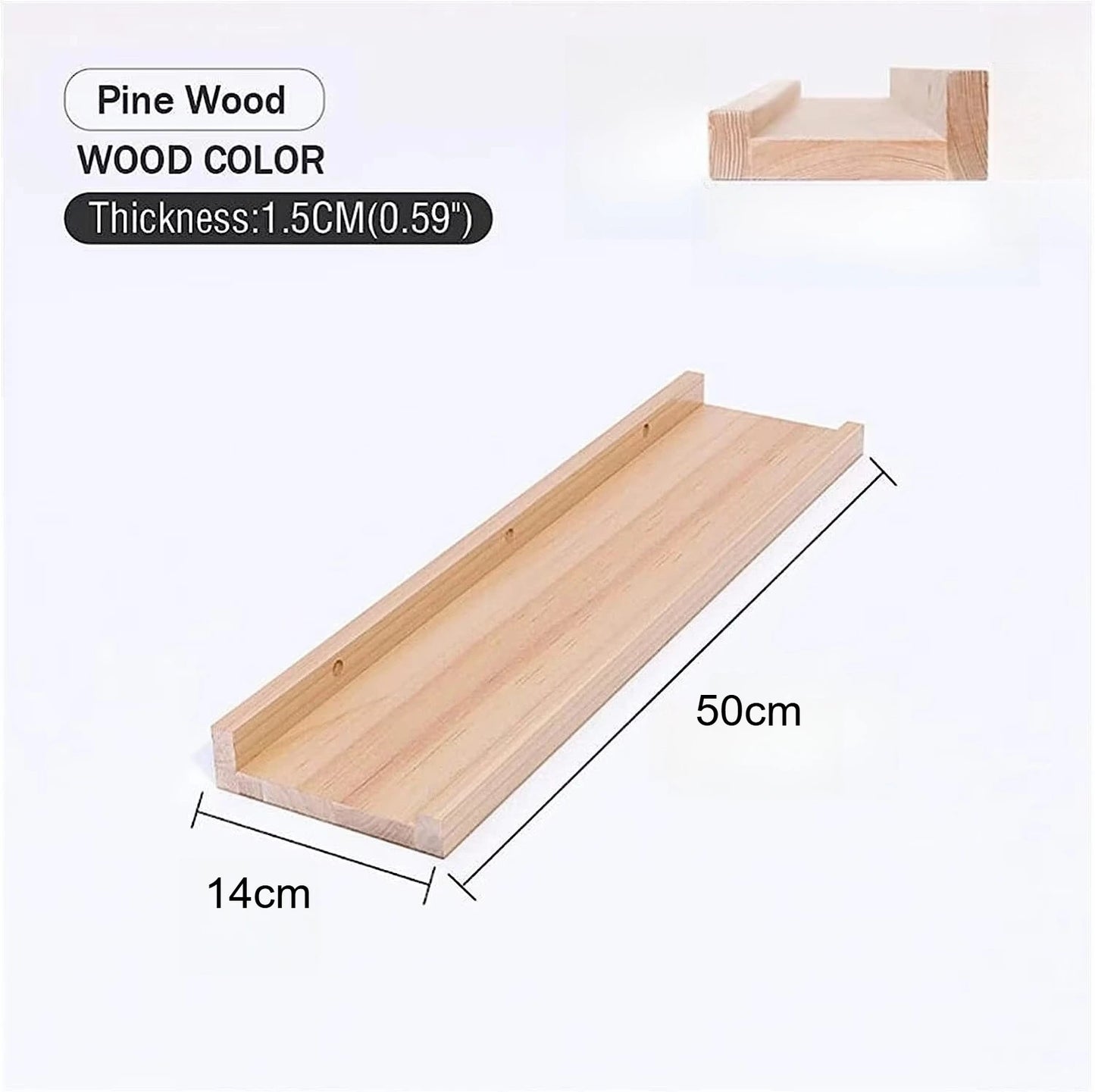 Wood Floating Wall Shelf for Display and Storage - Wall-Mounted