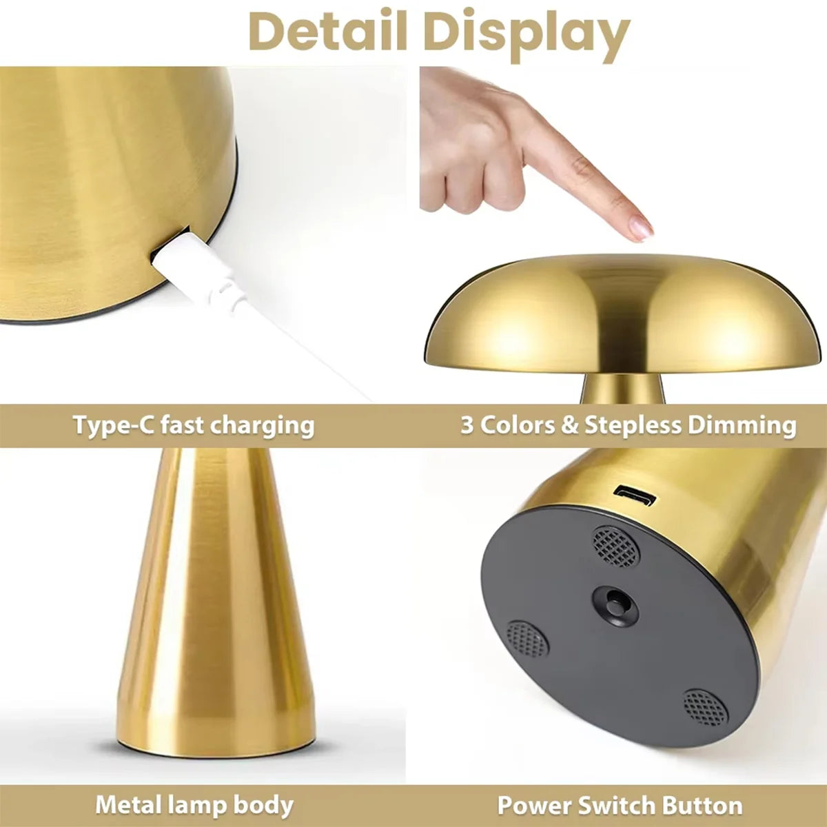 Mushroom Table Lamp with Touch Dimming