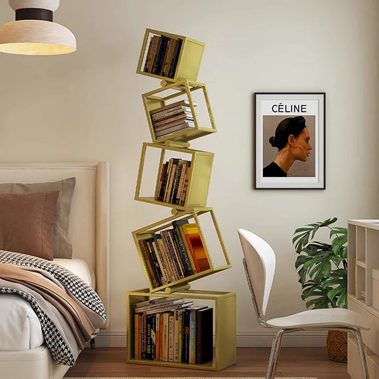 Metal Foldable Grid Bookcase for Home Storage
