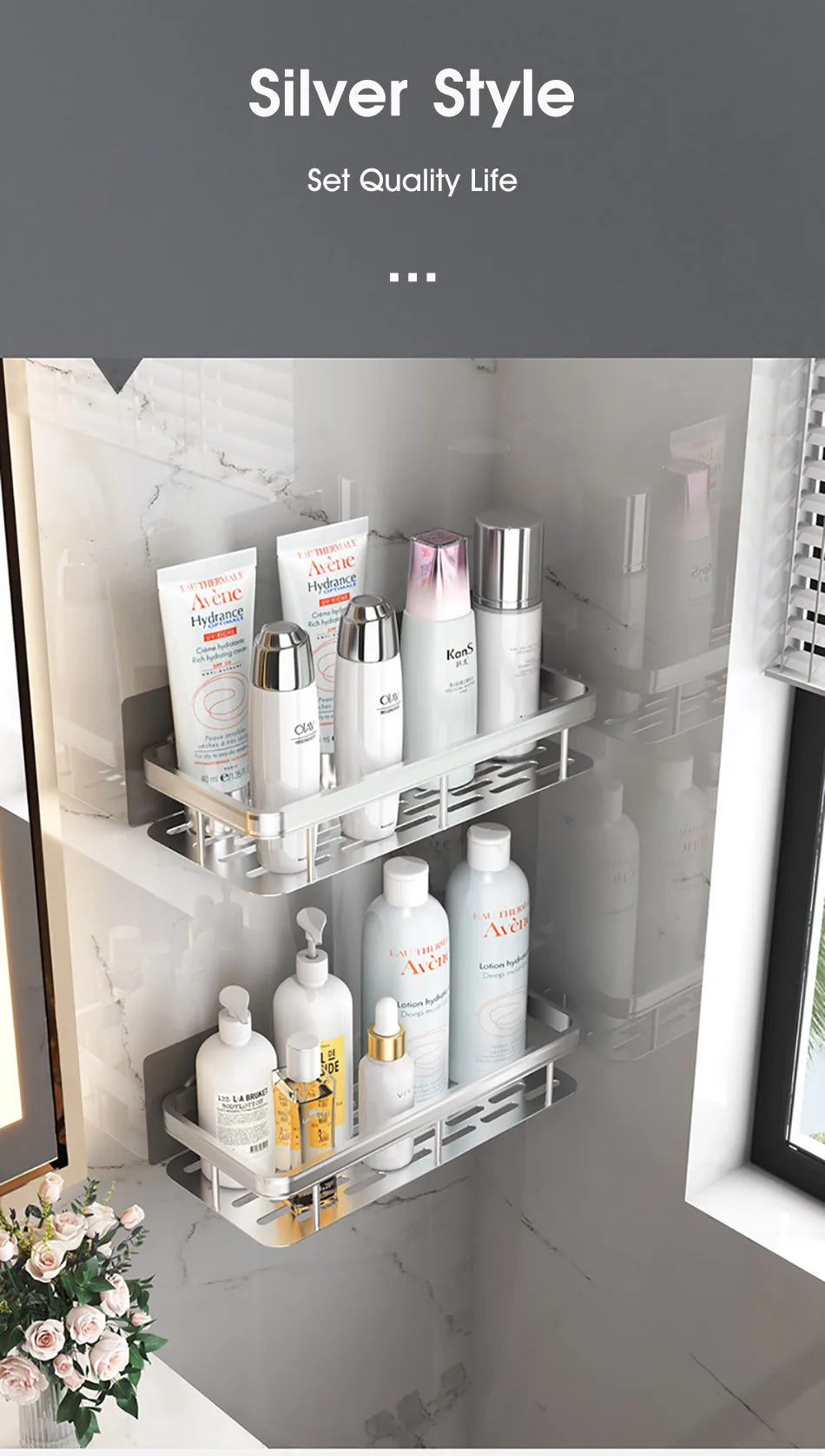 No-Drill Corner Shower Shelf Organizer - Wall-Mounted