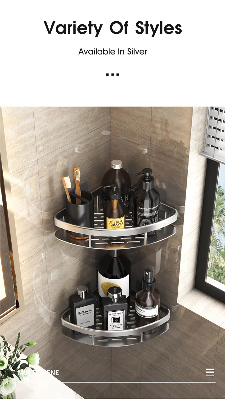 No-Drill Corner Shower Shelf Organizer - Wall-Mounted